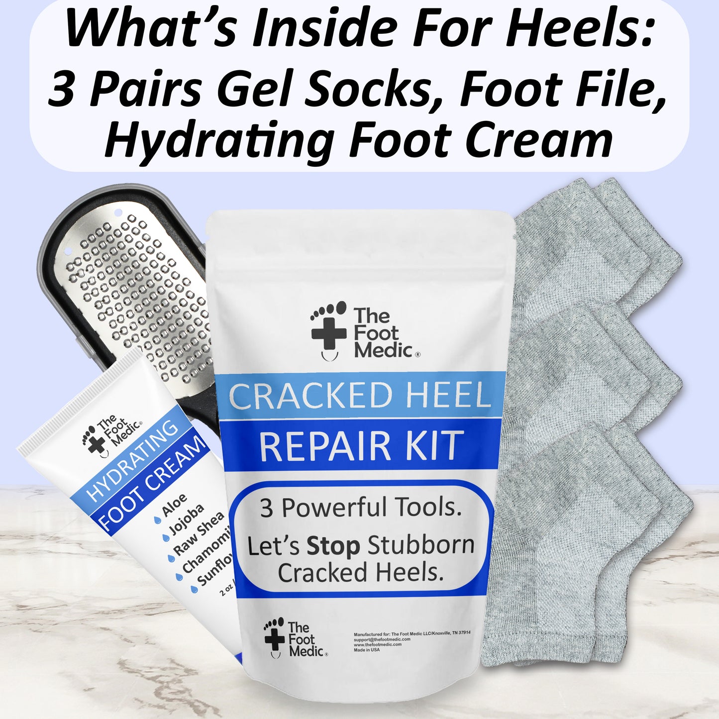 The Foot Medic 3 Pairs Moisturizing Socks, Hydrating Foot Cream and Foot File