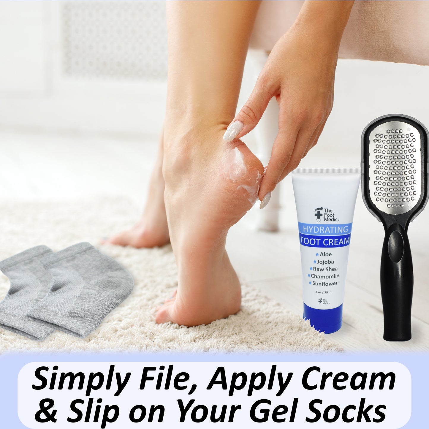 The Foot Medic 3 Pairs Moisturizing Socks, Hydrating Foot Cream and Foot File