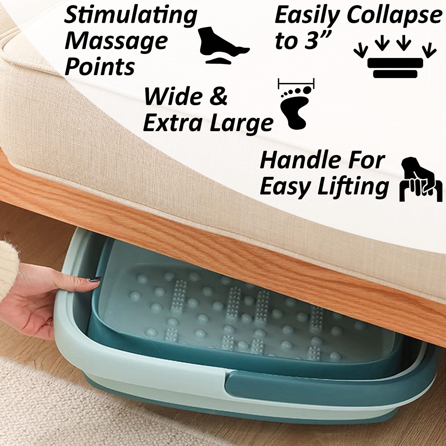 Collapsible Foot Bath Soaking Basin Tub Set: Pedicure Foot Soak, Foot File, Foot Cream, 2 Pumices, 2 Pairs Moisturizing Socks, Foot Care Gift
